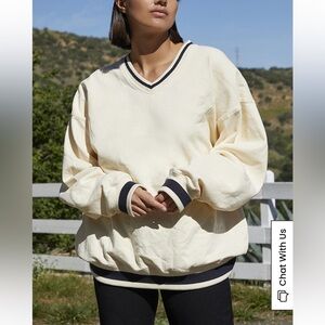 John Galt Cream White & Black V-Neck Sweatshirt varsity preppy